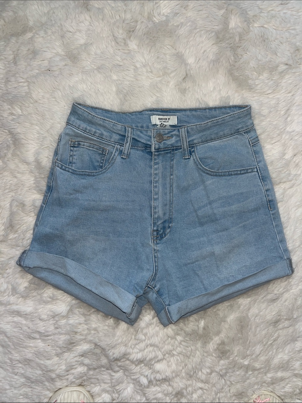 Washed Light Blue High-Waist Denim Shorts